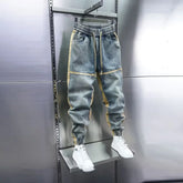 New Arrival Fall/winter Men's Elastic Waist Korean Style Trendy Brand Jeans Patchwork Wide Leg Slim Fit Hip Hop Pants