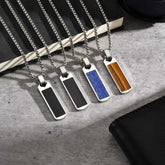 Stainless Steel Square Natural Stone Necklaces for Men Boys, Simple Tiger Eye Stone Pendant Necklace, Trendy Hip Hop Jewelry