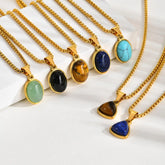 Men's Fashion Minimalist Natural Tiger Eyes Stone Necklace, Stainless steel Geometric Pendant Necklace, Punk Vintage Jewelry