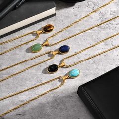 Men's Fashion Minimalist Natural Tiger Eyes Stone Necklace, Stainless steel Geometric Pendant Necklace, Punk Vintage Jewelry