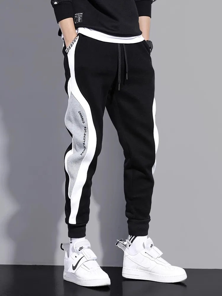 2024 Men's Clothing Casual Pants autumn winter new loose nine point color block fashionable trendy sportswear Foot guard pants