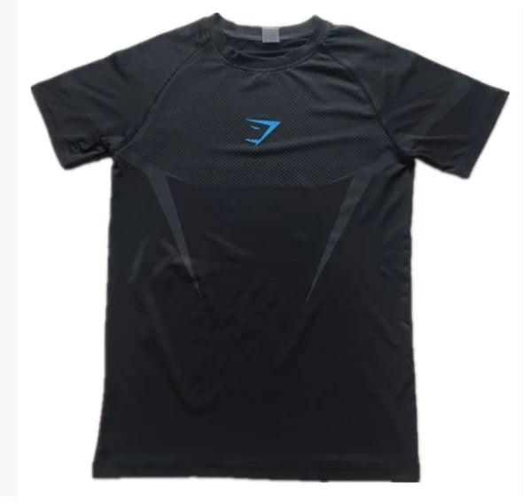 Men's High Elastic Quick Dry Sports Shark T-Shirt Tight Fitness Training Workout Breathable Summer Gym Trendy Brand Top man