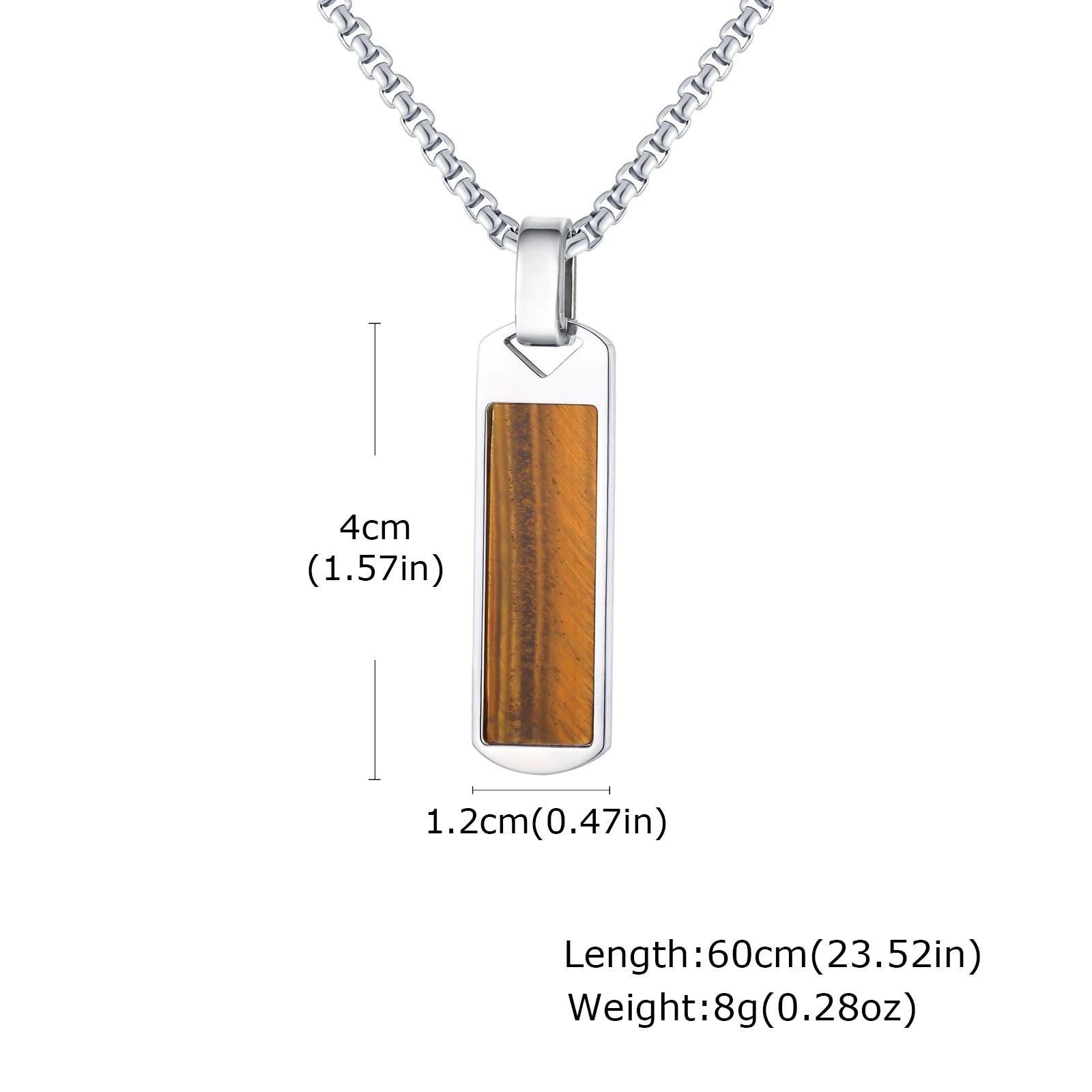 Stainless Steel Square Natural Stone Necklaces for Men Boys, Simple Tiger Eye Stone Pendant Necklace, Trendy Hip Hop Jewelry