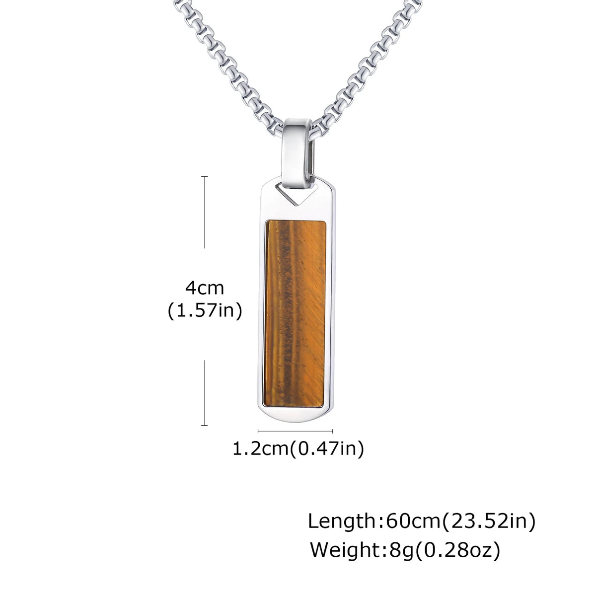 Stainless Steel Square Natural Stone Necklaces for Men Boys, Simple Tiger Eye Stone Pendant Necklace, Trendy Hip Hop Jewelry
