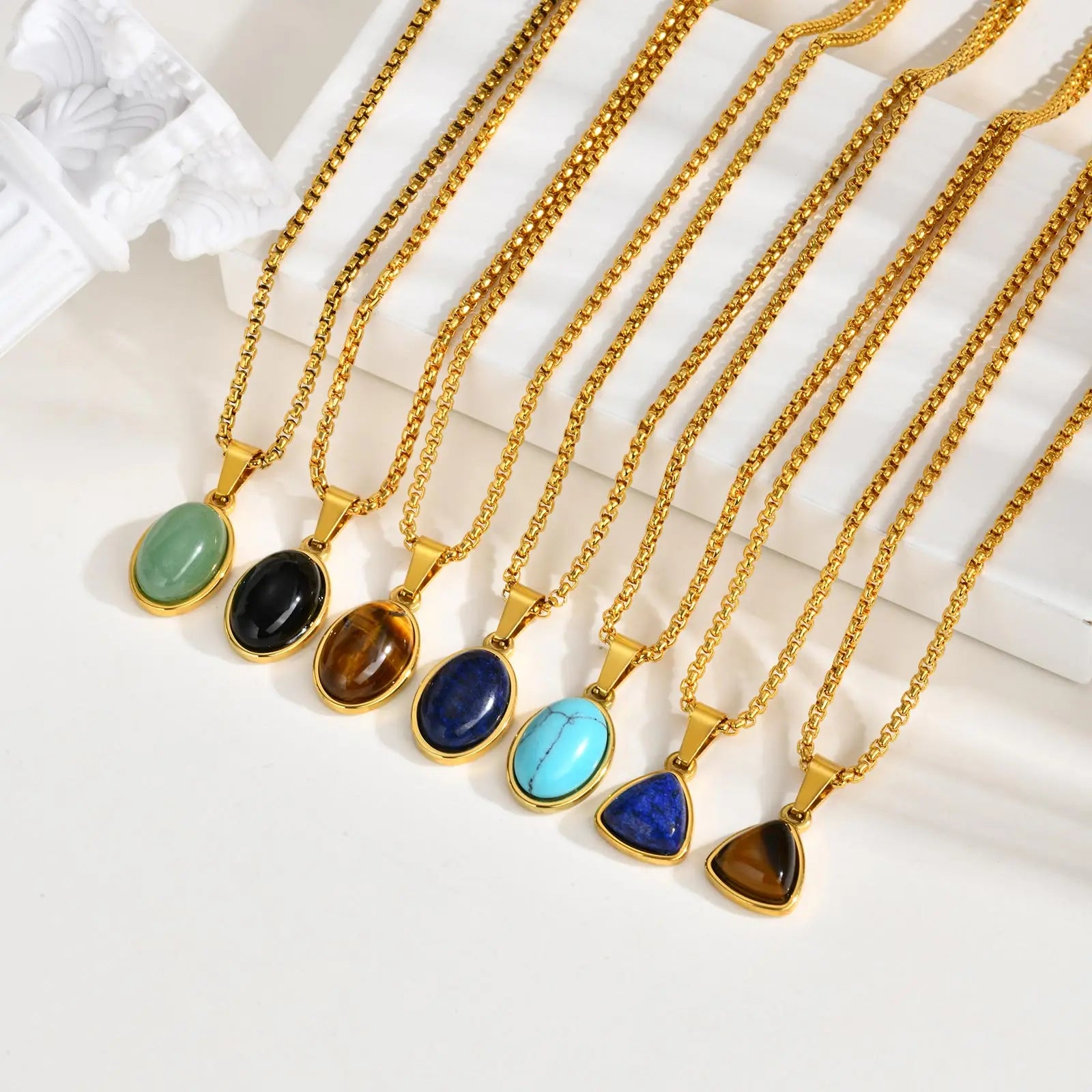 Men's Fashion Minimalist Natural Tiger Eyes Stone Necklace, Stainless steel Geometric Pendant Necklace, Punk Vintage Jewelry