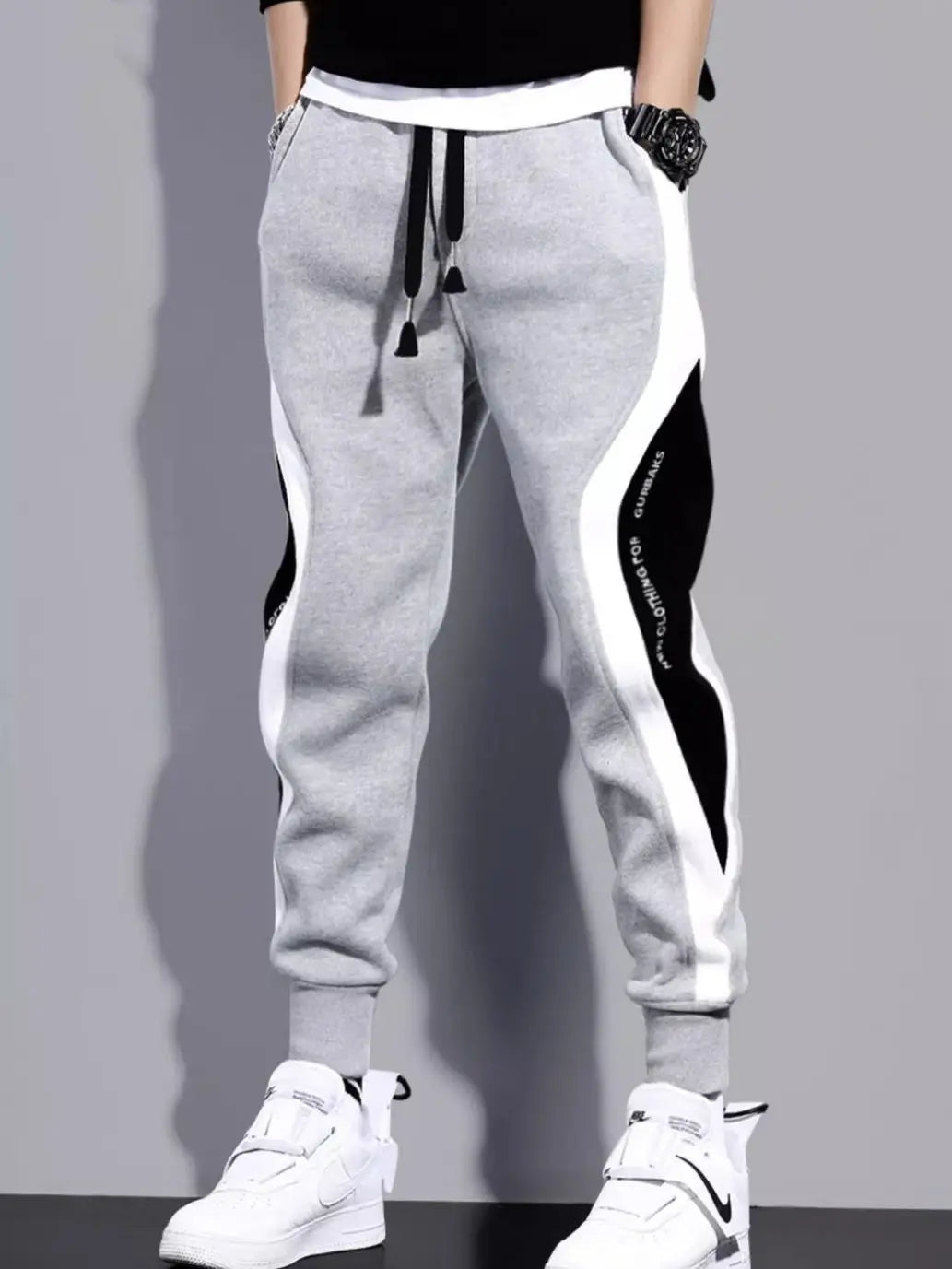 2024 Men's Clothing Casual Pants autumn winter new loose nine point color block fashionable trendy sportswear Foot guard pants