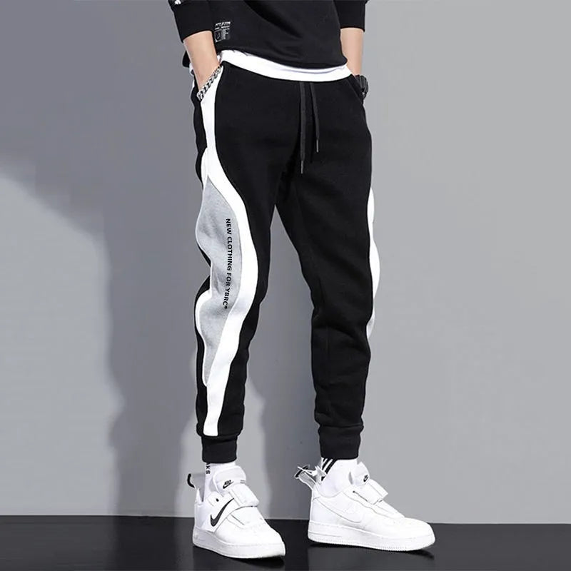 2024 Men's Clothing Casual Pants autumn winter new loose nine point color block fashionable trendy sportswear Foot guard pants